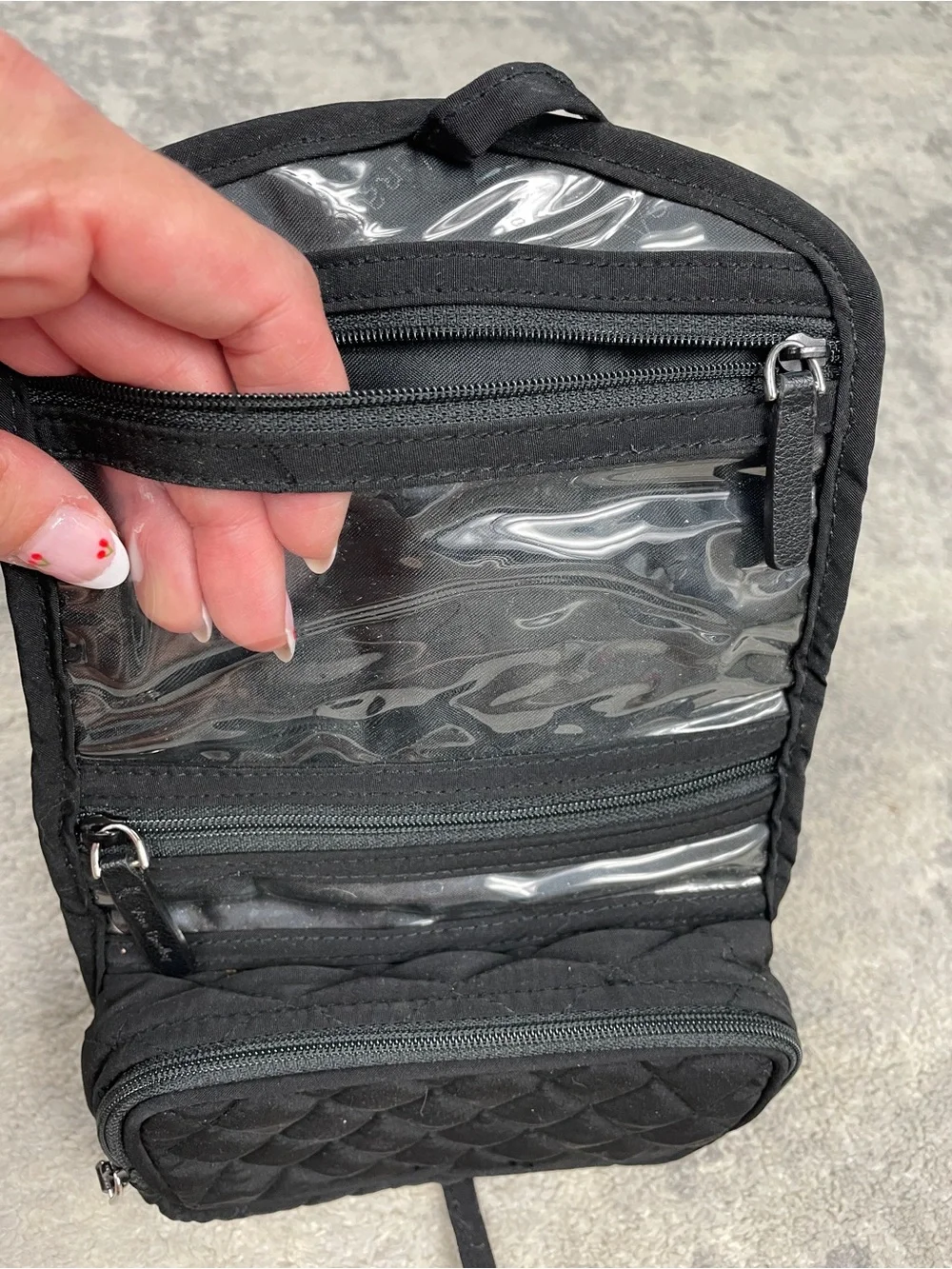 Vera Bradley Black Quilted Travel Toiletry Cosmetic Bag